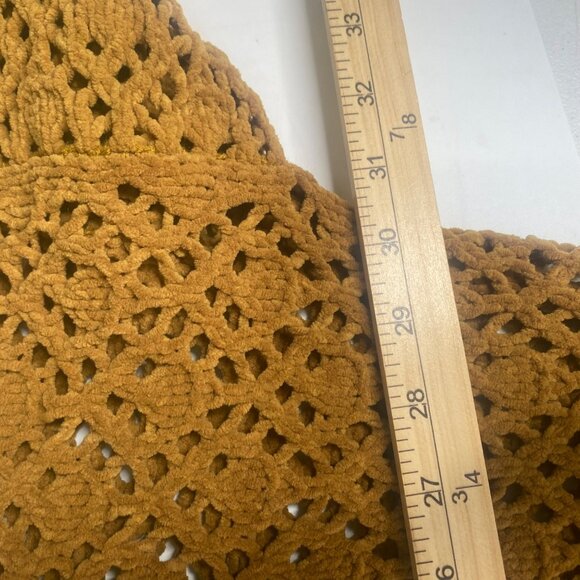POL Chunky Open Knit Crochet Pullover Sweater Womens S Mustard Brown Pullover Ov - Picture 7 of 8